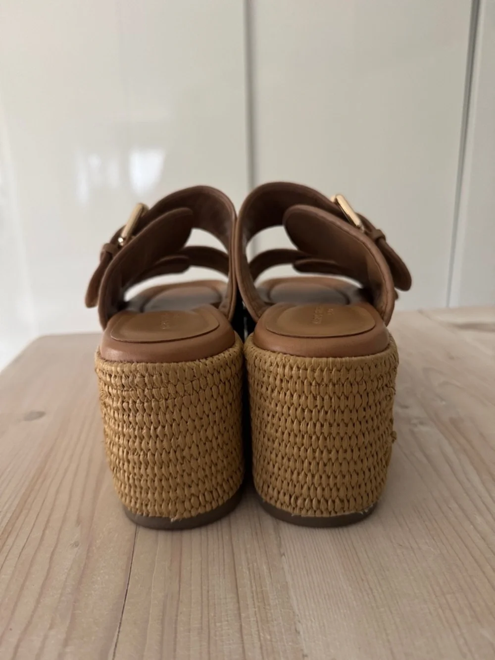 Marc Fisher Natural Braided Platform Slide Sandals with Buckles